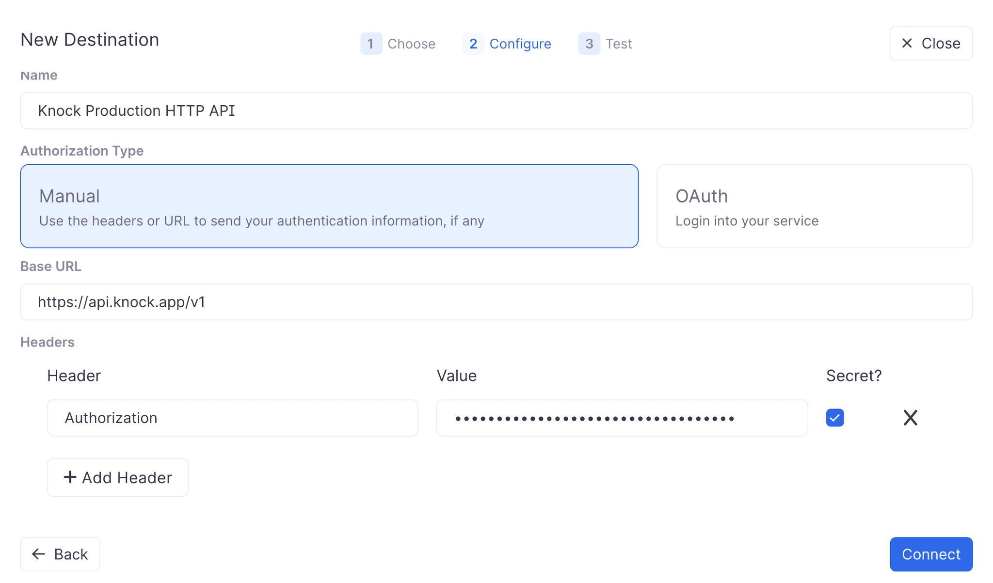 Configure the destination